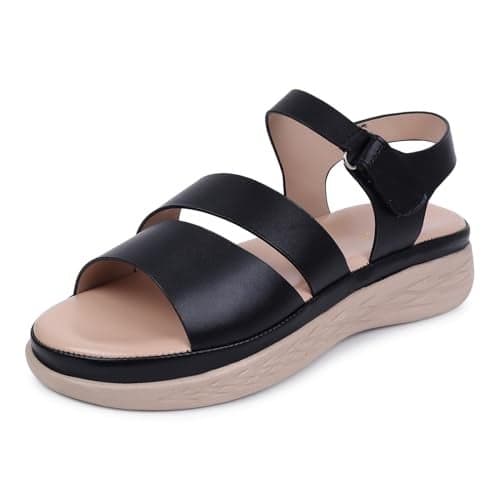 TRASE Snug Steps Women Casual Double Strap Hook And Loop Sandals (Black, 3 UK)