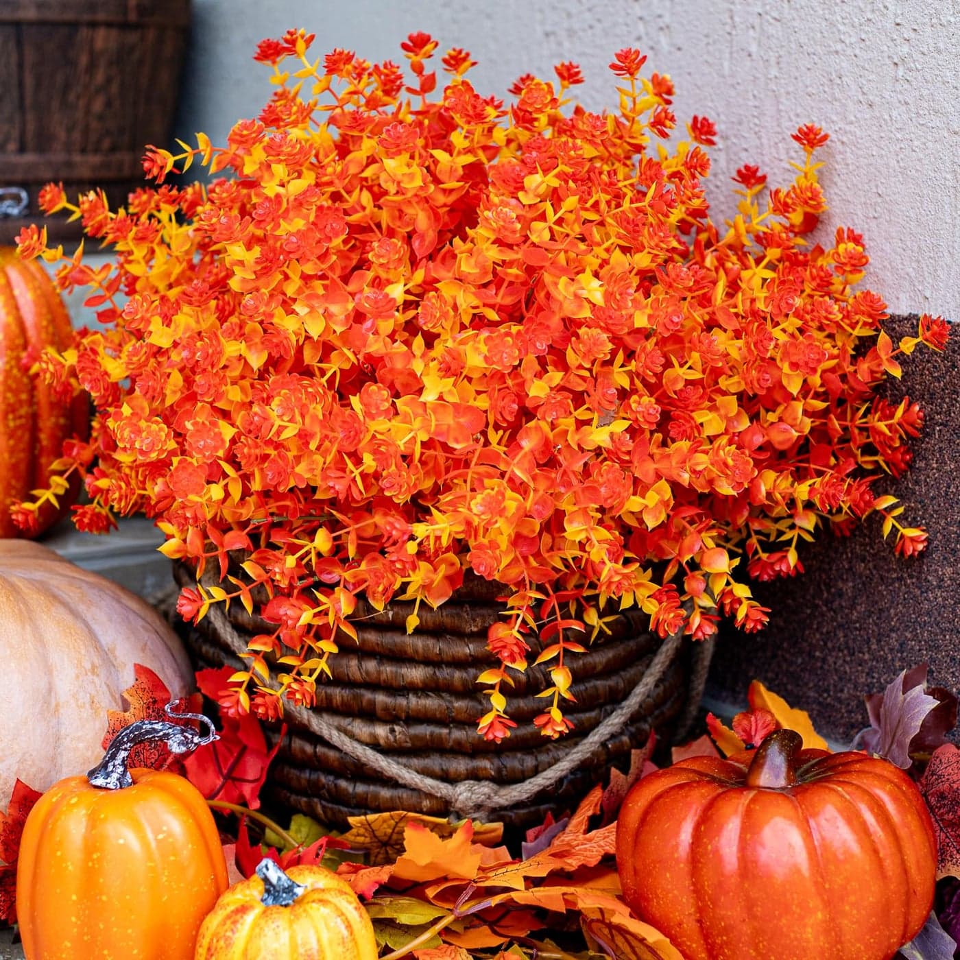 AXYLEX Fall Artificial Flowers for Outdoors Fake Plants 12 Bundles Face Mums Outside Greenery UV Resistant No Fade Faux Shrubs Home Garden Porch Patio Decoration Office Thanksgiving