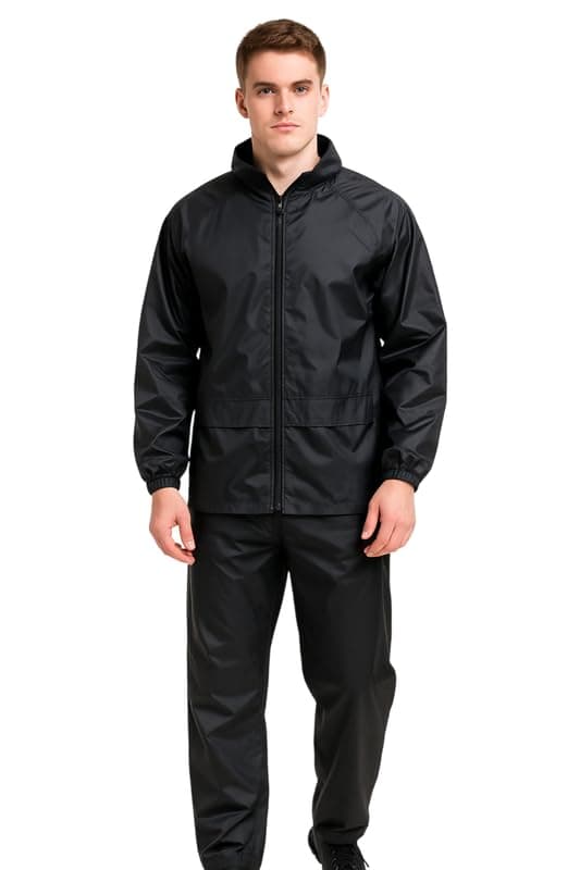Krystle Men's Waterproof Rain Suit Set – Jacket & Pants | Windproof & Lightweight (Black,XXLarge)