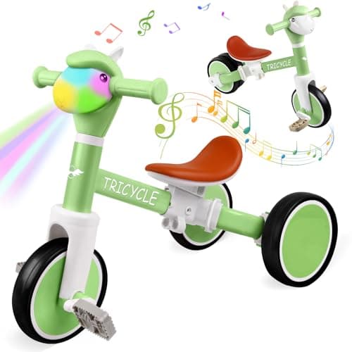 Toddler Balance Bike for Boys Girls Tricycle for Toddlers 15 Year Olds Toddler Tricycle with Light Music Front Kids Bicycle with Removable Pedal Birthday Gifts for 1 2 3 4 5 Year Green