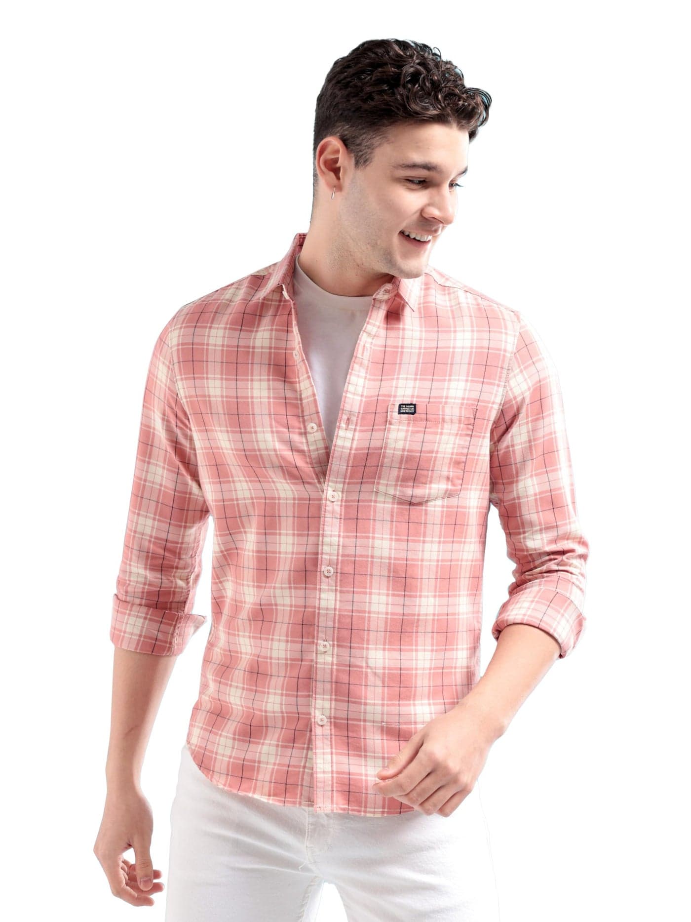 The Indian Garage Co Cotton Men's Slim Fit Shirt (0422-SH191-03_Coral 2XL)