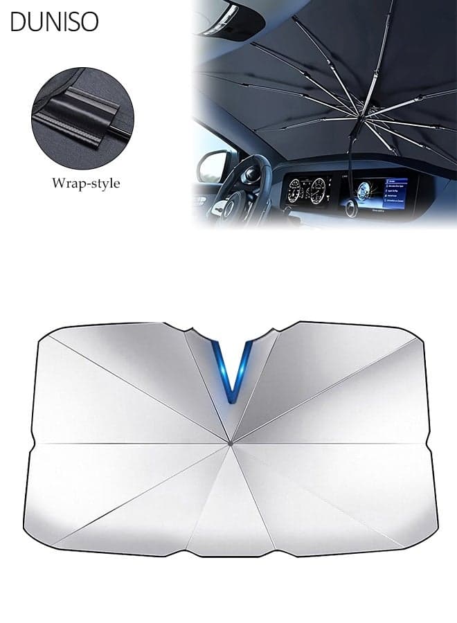 Car Windshield Sunshade Umbrella 140×80cm, Foldable UV Protection Heat Insulation Sun Visor, Umbrella-Type Front Window Sun Shade for SUVs, Sedans, Trucks