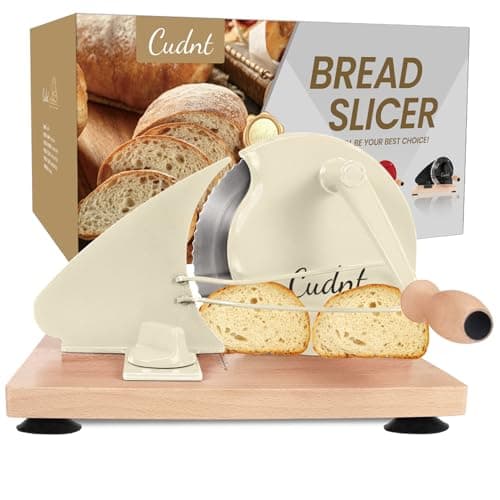Manual Bread Slicer for Homemade Sourdough Bread, Add Metal Rails, Hand Crank Bread Slicer Machine with Scale Line and Suction Cup, Stainless Steel Blade Bread Cutter Adjustable Thickness