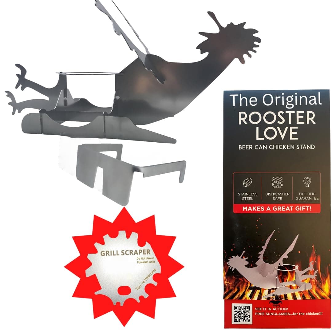 Toms Ridiculous Things Rooster Love Beer Can Chicken Holder for Grill with Glasses for Chicken Stainless Steel Beer Can Chicken Stand Whole Chicken Beer Chicken Stand for Grill