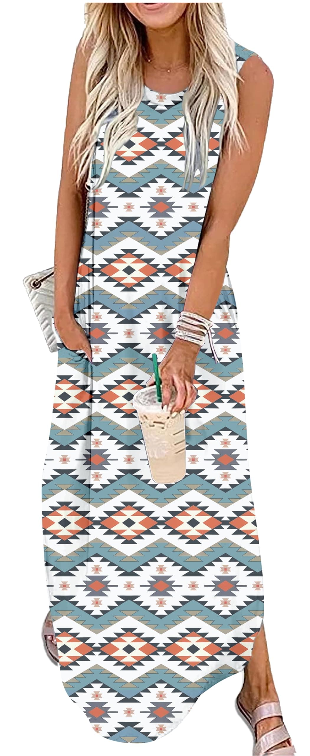 Western Outfits for Women Country Concert Dresses Cowgirl Cute Long Dress Ladies Rodeo Trendy Maxi Dresses with PocketsAztec Blue WhiteXLarge