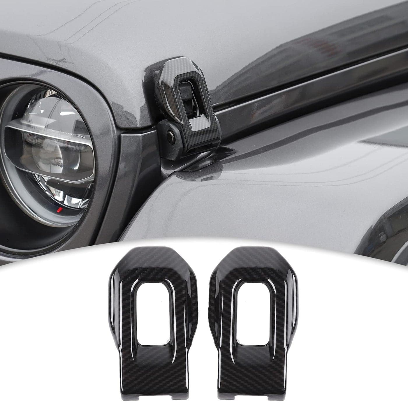 CheroCar for Jeep Hood Lock Latches Cover Catch Brackets Cover External Accessories Decoration Stickers for 20182021 Jeep Wrangler JL JLU 20202021 Gladiator JT Carbon Fiber