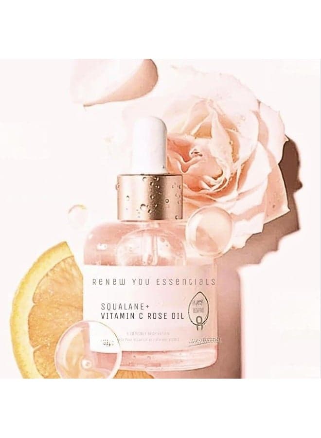 Squalane and Vitamin C Rose Serum. Anti Aging Anti Wrinkle Brighten, Hydrate, Firm and Reveal Radiant Skin 1.0 ounces
