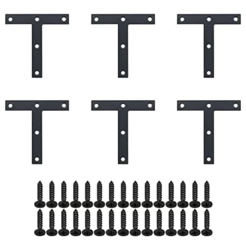SAYAYO T Brace, 120x120mm (5" x 5") T Brackets Mending Plate Flat Repair Plates Joining Bracket Brace, Stainless Steel Matte Black, 6 Pcs