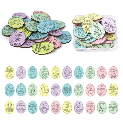 Hedeey Easter Egg Fillers30 Pack Wooden Easter Egg Tokens for KidEaster Stuffers with 30 Diffrent Engraved SayingsEater Filled Actity for Kids Teens Toddler Girls BoysEgg