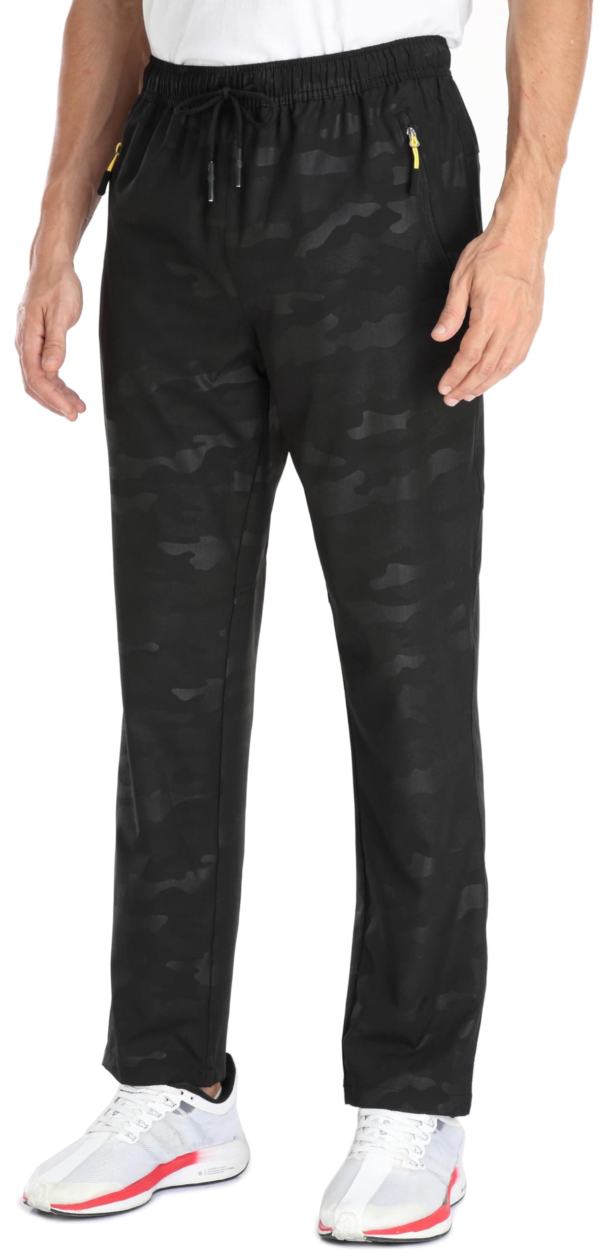 AIRIKE Sweatpants for Mens Outdoor Casual Lightweight Quick Dry Polyester Workout Exercise Sports Trousers with pokcets (Camouflage Black 40)
