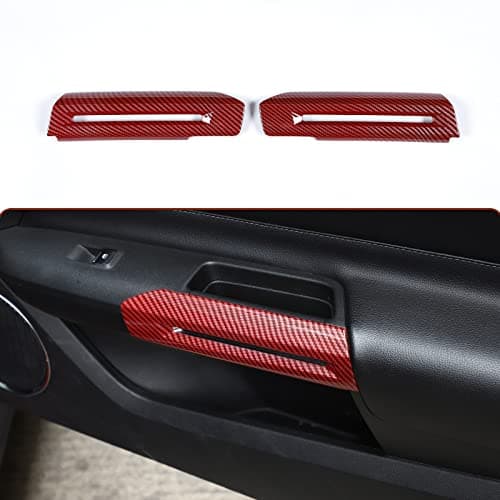 RT-TCZ Inner Door Handle Trim Cover Interior Decoration Accessories for Ford Mustang 2015-2022,Red Carbon Fiber Grain