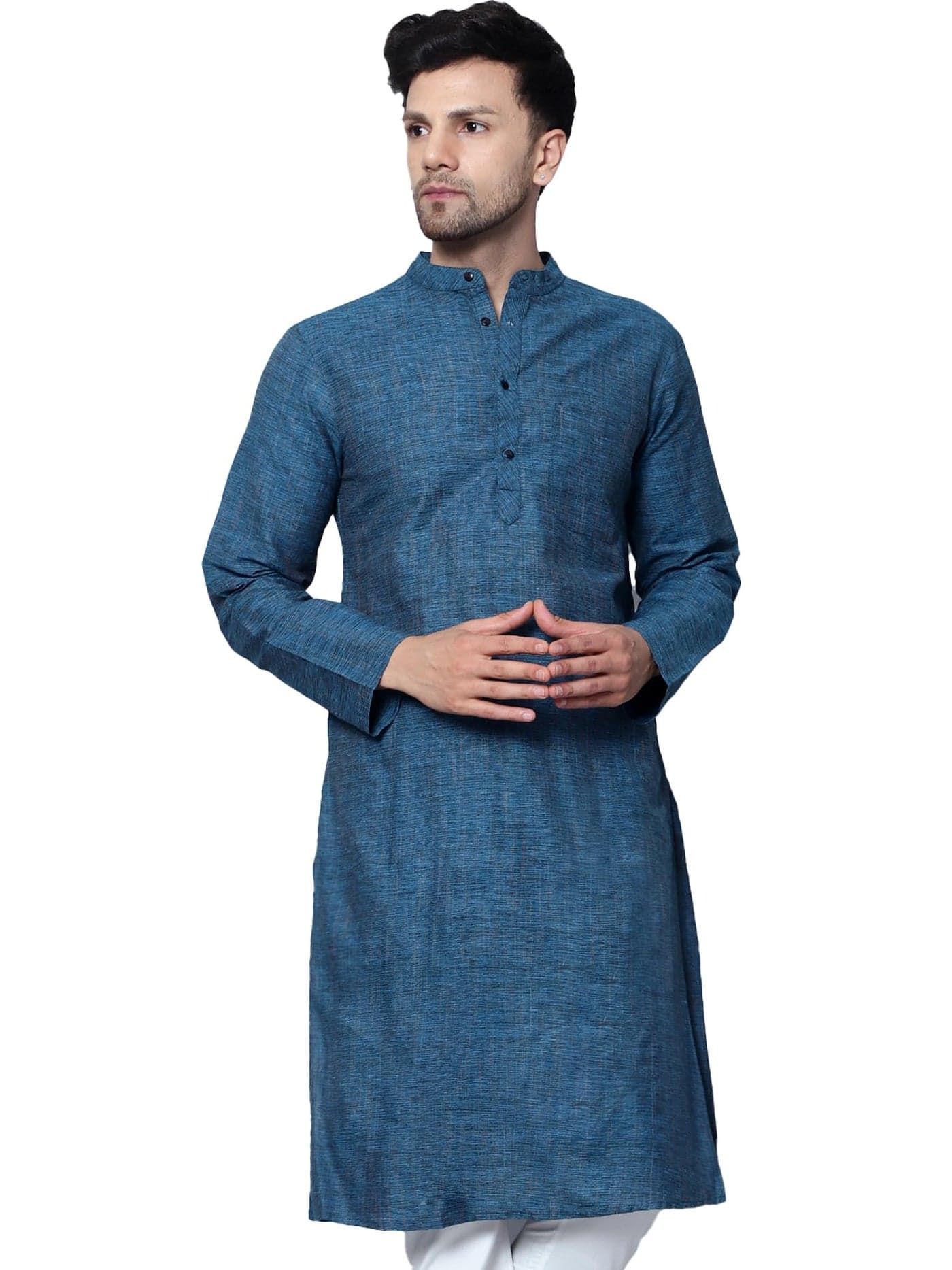 LATEST CHIKAN Men's Cotton Regular Fit Textured Long Kurta Full Sleeves - Casual Ethnic Wear -LK-DBL-F-38 Firozi