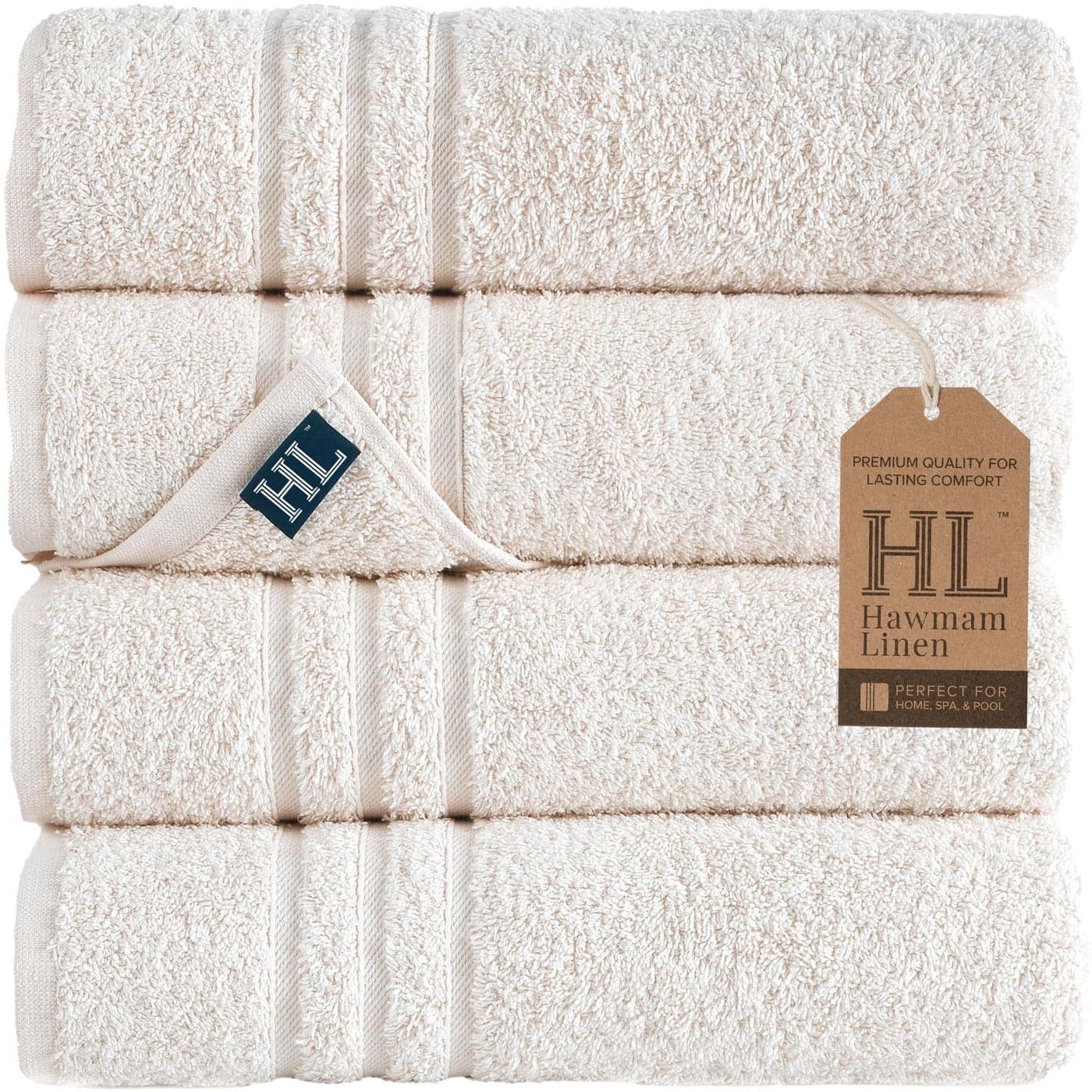 Hawmam Linen Sea Salt Cream Bath Towels 4 Pack Soft and Absorbent Premium Quality Perfect for Daily Use 100 Cotton Towel 600 GSM