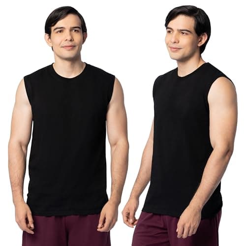 Fruit of the Loom Men's Eversoft Cotton Sleeveless T Shirts, Breathable & Moisture Wicking with Odor Control, Sizes S-4X, Muscle-2 Pack-Black, Large