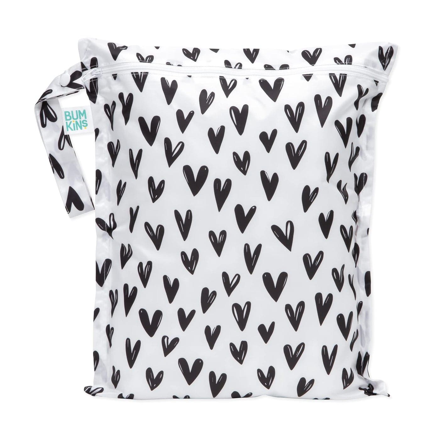 Bumkins Waterproof Wet Bag for Baby Travel Swim Suit Cloth Diapers Pump Parts Pool Beach Gym Clothes Toiletry Hook to Stroller Daycare Zipper Reusable Wetdry Packing Pouch Black Hearts