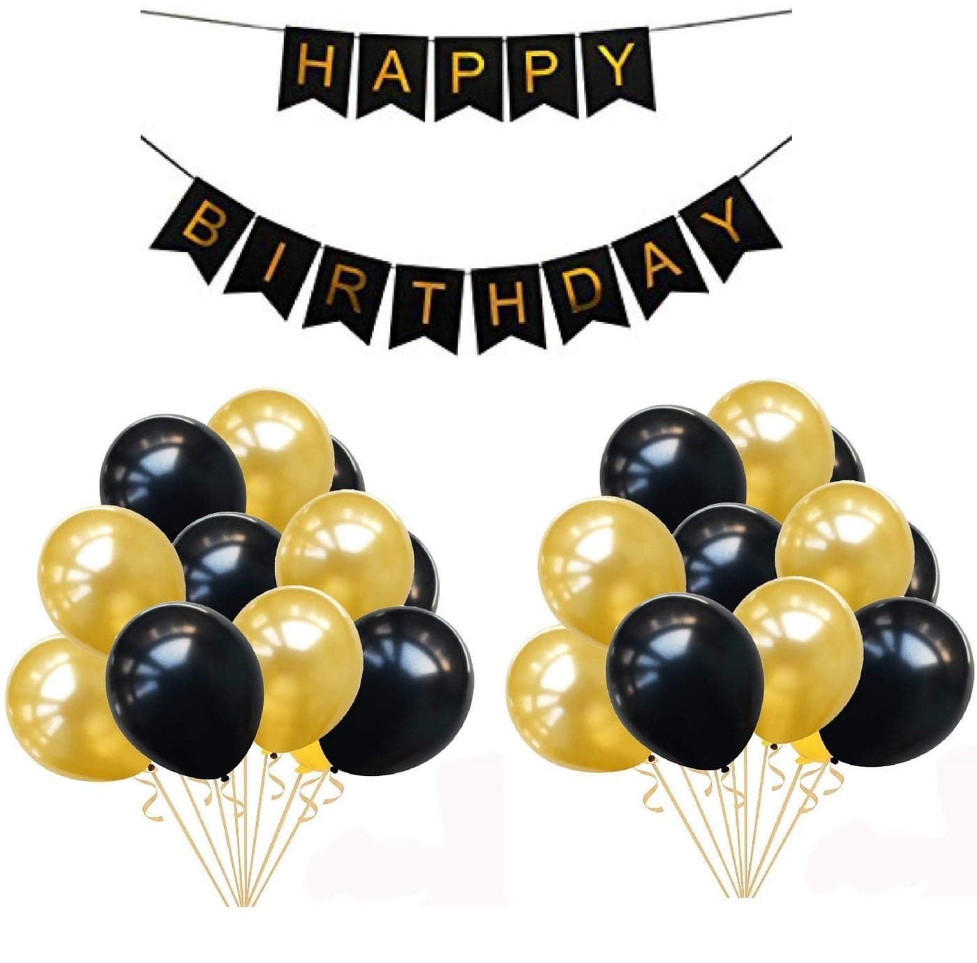 HK balloons Happy Birthday Black Banner With 50 pcs Metallic Black Gold Latex Balloons for birthday decorations (Pack of 51)