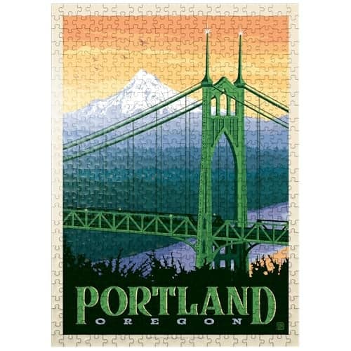 MyPuzzle Portland Oregon St Johns Bridge Vintage Poster Premium 500 Piece Jigsaw Puzzle for Adults