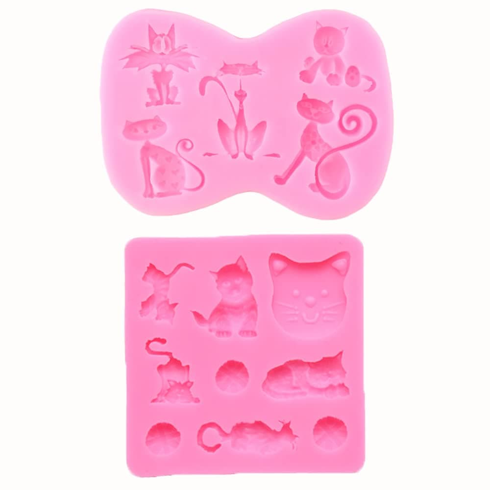 Guratapa 2PCS Little Cat Shape Silicone Molds for DIY Fondant Candy Making Tools Kitty Kitten Chocolate Mold Desserts Ice Cube Gum Clay Biscuit Plaster Resin Cupcake Topper Cake Border Decor Moulds
