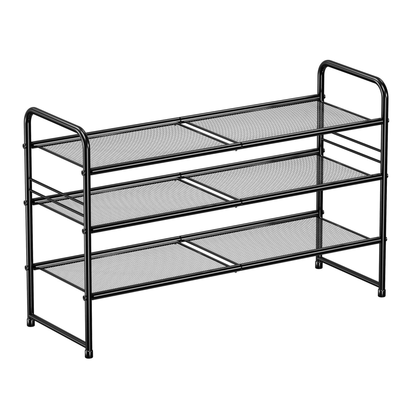 SUFAUY 3 Tier Mesh Shoe Rack Closet Metal 32 inch Shoe Rack Organizer Heavy Duty Black