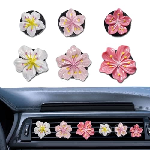 NIIIYTYB 6Pcs Cute Car Air Freshener Vent Clips Flower Air Vent Clips for Fresheners Pink Hawaiian Hibiscus and Cherry Blossom Car Accessories Aesthetic Interior Decor for Women Peach Blossom