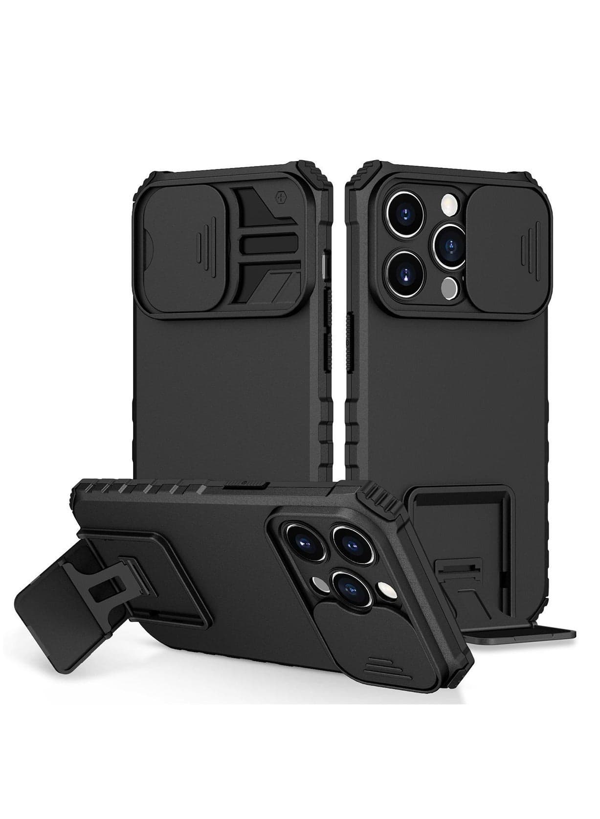 Iphone 14 Pro Max Black Mobile Phone Case Cover, Innovative Telescopic Bracket, Sliding Protection Camera Window, Bumper Shockproof Phone Back Cover