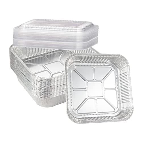 Waytiffer 20-Pack Disposable Aluminum Foil Tins - Heavy Duty Square Cake & Baking Pans with Plastic Dome Lids