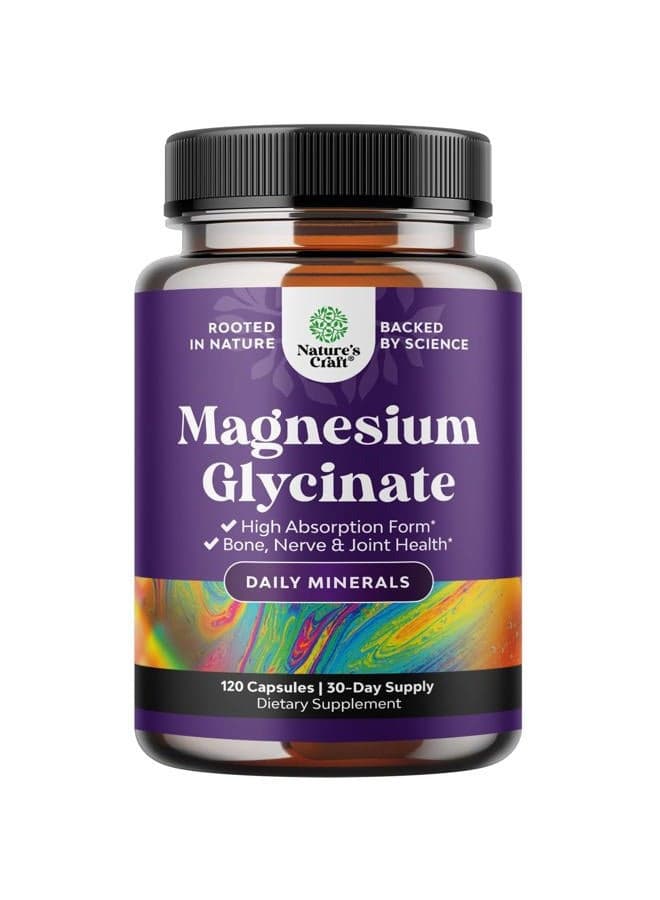 High Absorption Magnesium Glycinate Capsules, Chelated Magnesium Glycinate, 500mg Per Serving for Sleep Soothing, Plus Muscle Support for Bones and Nerves, 500mg Glycinate