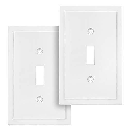 Modern Edge Decorative Wall Plate Switch Plate Outlet Cover, Durable Solid Zinc Alloy (Single Toggle 2PK, White)