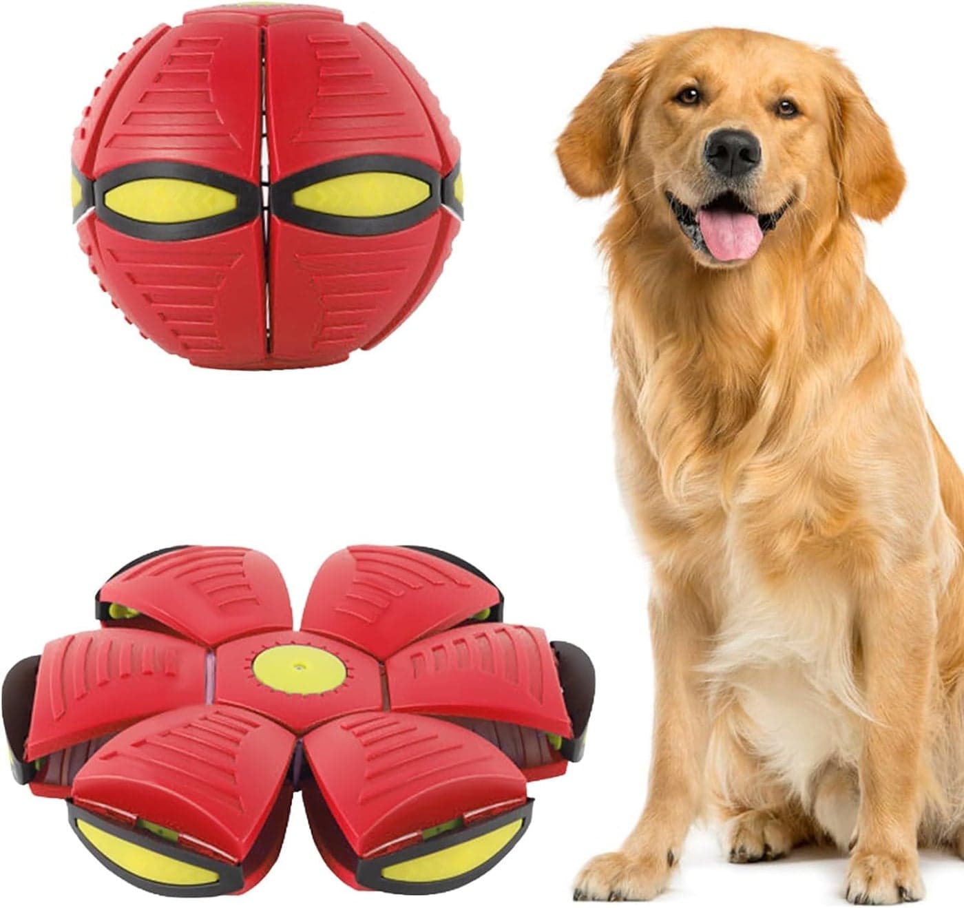 ANAB GI Dog Flying Saucer Disc, Outdoor Flat Throw Toy, Changeable Shape Pet Ball, Medium Large Dogs, Decompression Bouncy Ball (Red)