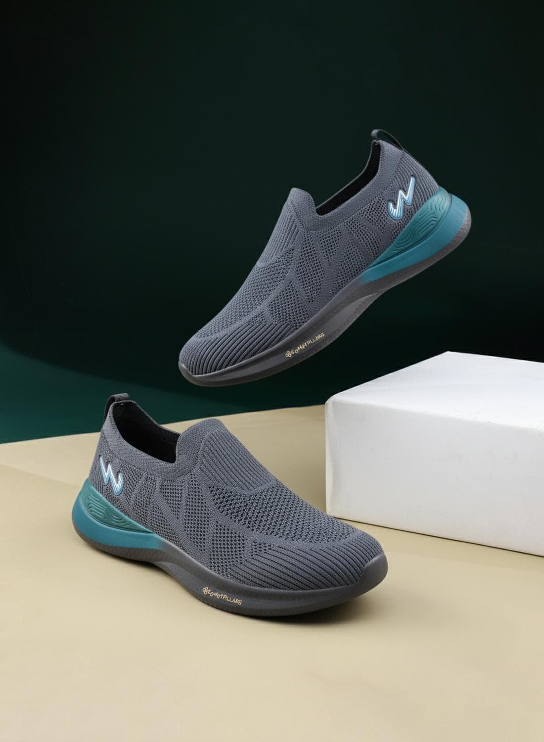 Campus Men's Mesh Slip-On Walking Shoes – Breathable, Lightweight – Dark Grey/Blue