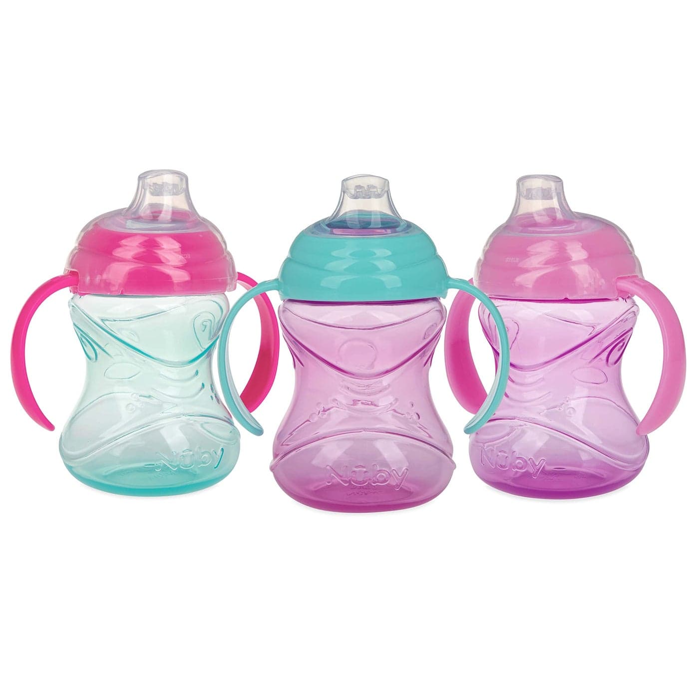 Nuby Clik-It Grip N' Sip Soft Spout No-Spill Training Sippy Cup with Handles - (3-Pack) 10 oz - 4+ Months - Boy