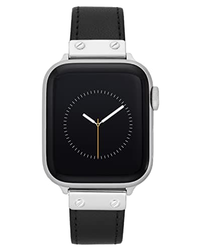 Anne Klein Leather Replacement Band for Apple Watch Secure Adjustable Apple Watch Band Replacement Fits Most Wrists 424445mm Black