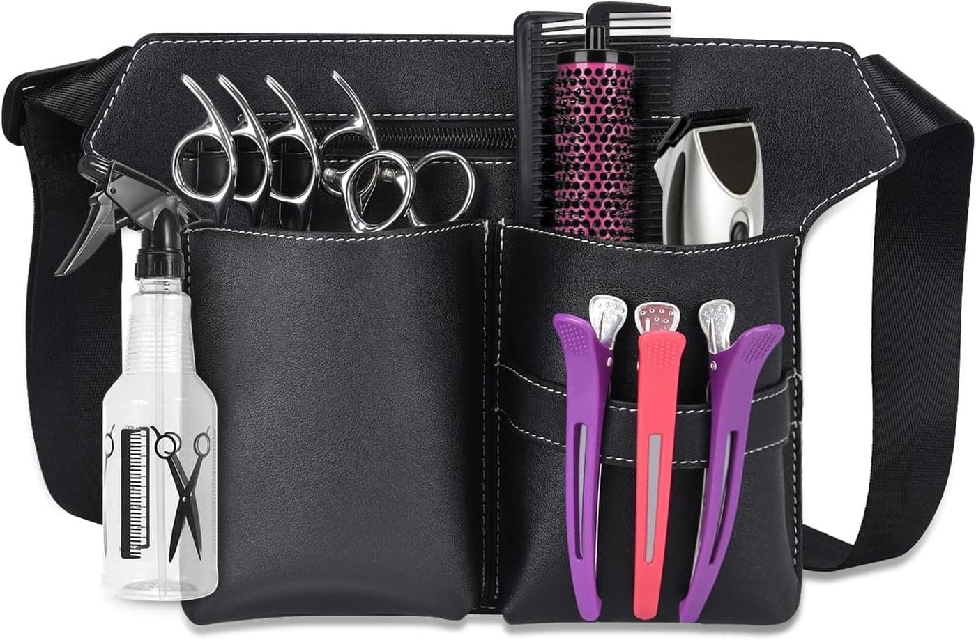 Noverlife Hairdresser Scissor Bag, Barber PU Leather Waist Pouch, Professional Hairdressing Tools Storage Holster with Waist Belt, Hair Salon Scissor Storage Waist Bag for Hairstylist