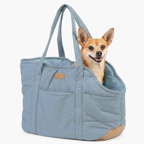 NoblePup Plush Dog Purse Carrier for Small Dogs Soft Dog Tote Bag with Safety Harness Clip Cozy Pet Carrier for Dogs Under 15 lbs Comfortable Dog Shoulder Carrier for Travel Light Blue