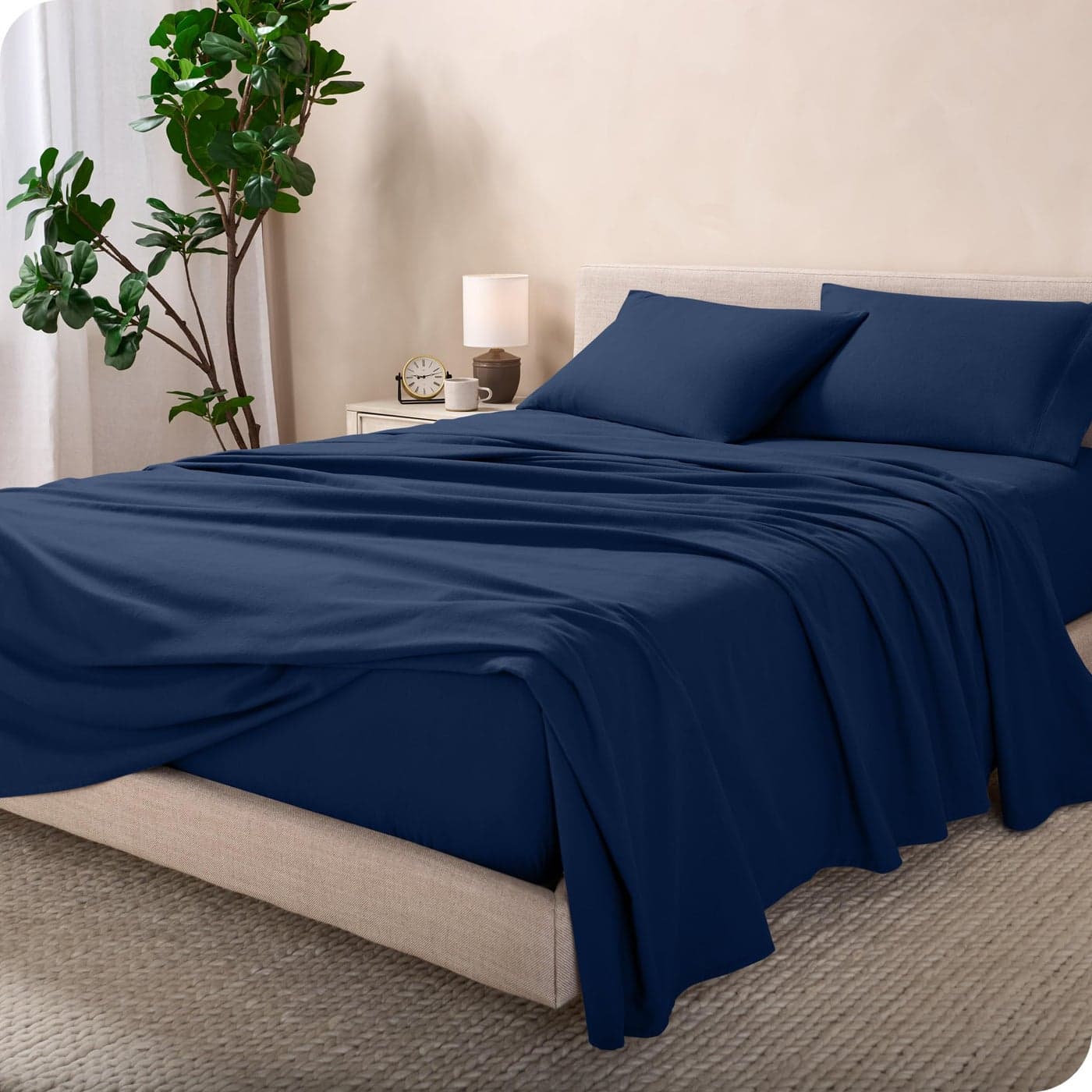 Bare Home Flannel Sheet Set 100% Cotton Twin Extra Long, Velvety Soft Heavyweight - Double Brushed Flannel - Deep Pocket (Twin XL, Dark Blue)