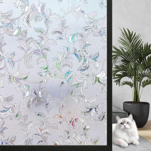 WALLTON Privacy Vinyl Frosted Window Film Glass Sticker Self-Adhesive Film Tint Wallpaper Opaque Sheet for Glass Privacy Cover Window, Door, Office, Home.| Anti-UV. (16x48 Inch, Coriander Leaves)