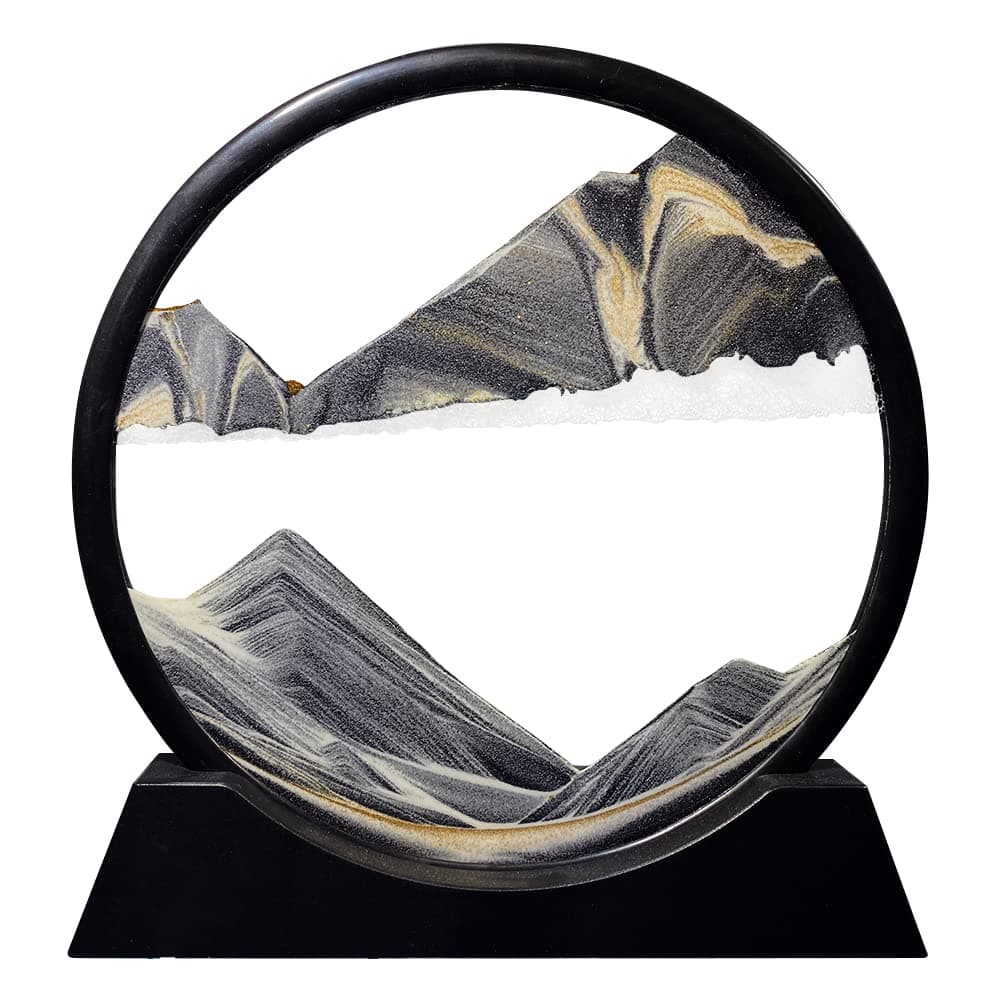 Aoderun Moving Sand Art Picture Round Glass 3D Deep Sea Sandscape in Motion Display Flowing Sand Frame Relaxing Desktop Home Office Work Decor 7 New Black