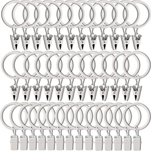 WeeksEight 40 Pack White Curtain Rings with Clips, Curtain Hooks Hangers Clip Rings for Hanging Drapes Bows Hat, Drapery Rings 1.26 in I D, Fits up to 1 in Diameter Curtain Rod.