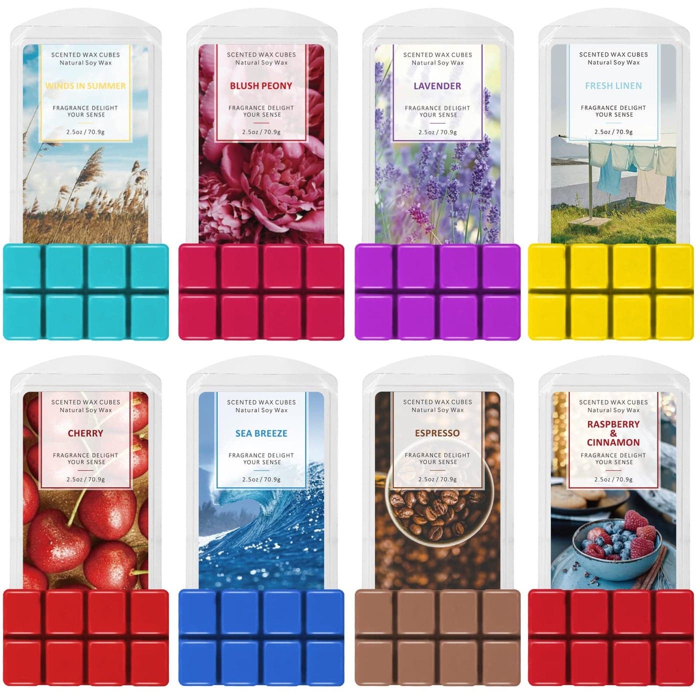 Wax Melts Scented Wax Cubes Soy Wax Melt for Wax Burner 8 Pack x 70 g