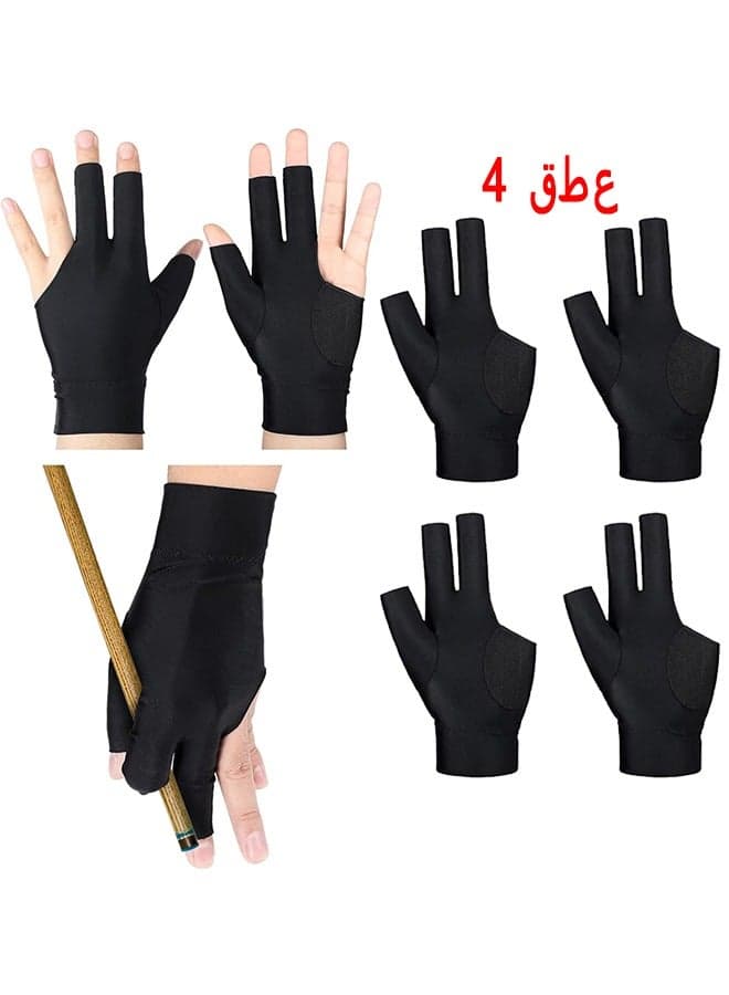 4 PCS 3 Fingers Pool Gloves Billiard Gloves Cue Shooter Pool Gloves Anti Skid Billiard Glove Left Hand Shooters Snooker Cue Sport Glove For Women Men Billiard Shooters Accessories