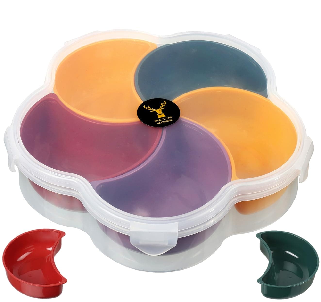 JAXHOM Masala Container 5 Removable Compartment Divided Box I Serving Platter Food Tray I See Through Storage Box Ideal for Dry Fruits, Chocolates, Masalas, Sweets, Fruits I Masala Dabba Plastic