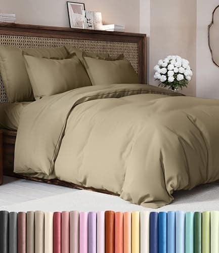 Duvet Cover King Size Set - Extra Soft King Duvet Cover 104" x 90" with 2 Pillow Shams - Hotel Luxury, Easy Care and Fade Free w/ Zipper Closures & Ties - All Season, Comfy, Cozy & Breathable (Khaki)