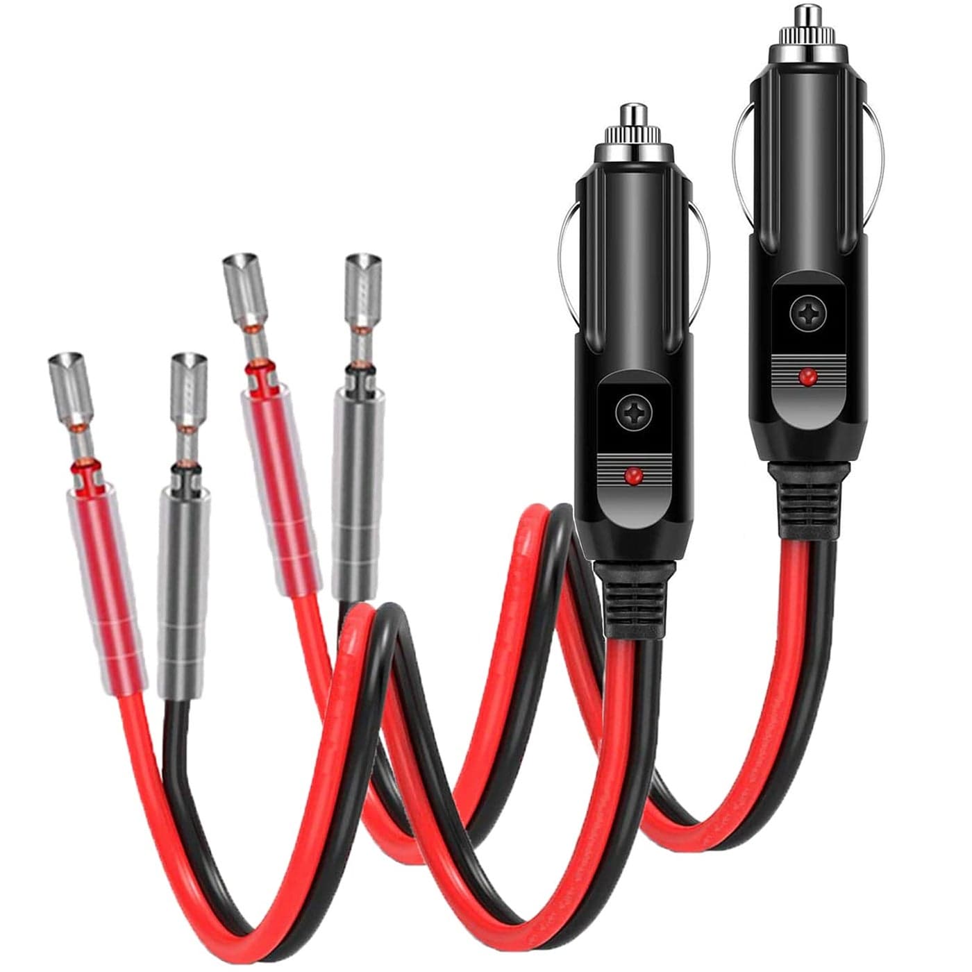 holder 2 Pack 12V Fused Cigarette Lighter Male Plug with Leads LED Light 16AWG Car Replacement Heavy Duty Male 15A Fused Cigarette Lighter Socket Cord