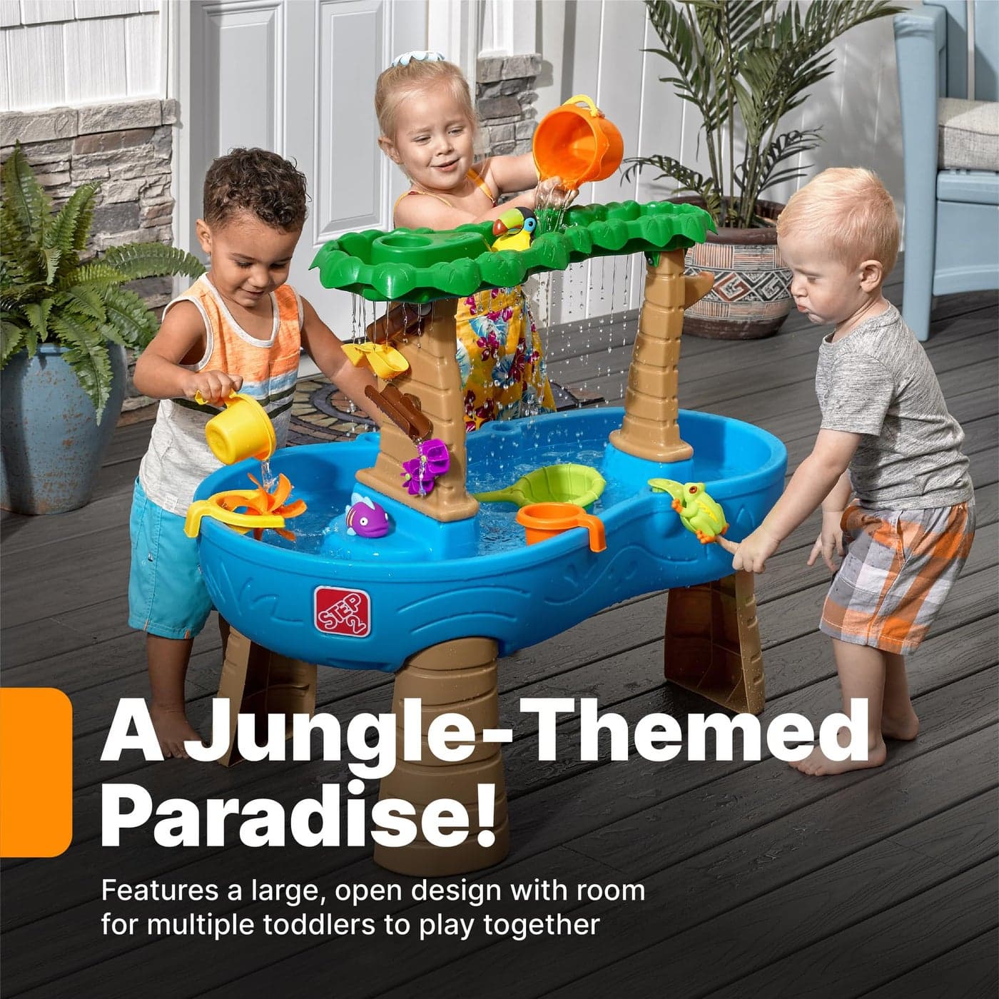 Step2 Tropical Rainforest Water Table Kids Water and Sand Activity Sensory Playset Summer Outdoor Toys 13 Piece Water Toy Accessories For Toddlers 15 Years Old Blue Brown