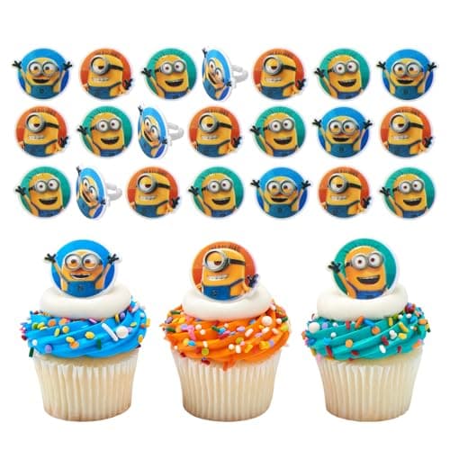 DecoPac Minions Cupcake Rings 24 Despicable Me Cupcake Decorations Phil Carl and Bob 24 Pack