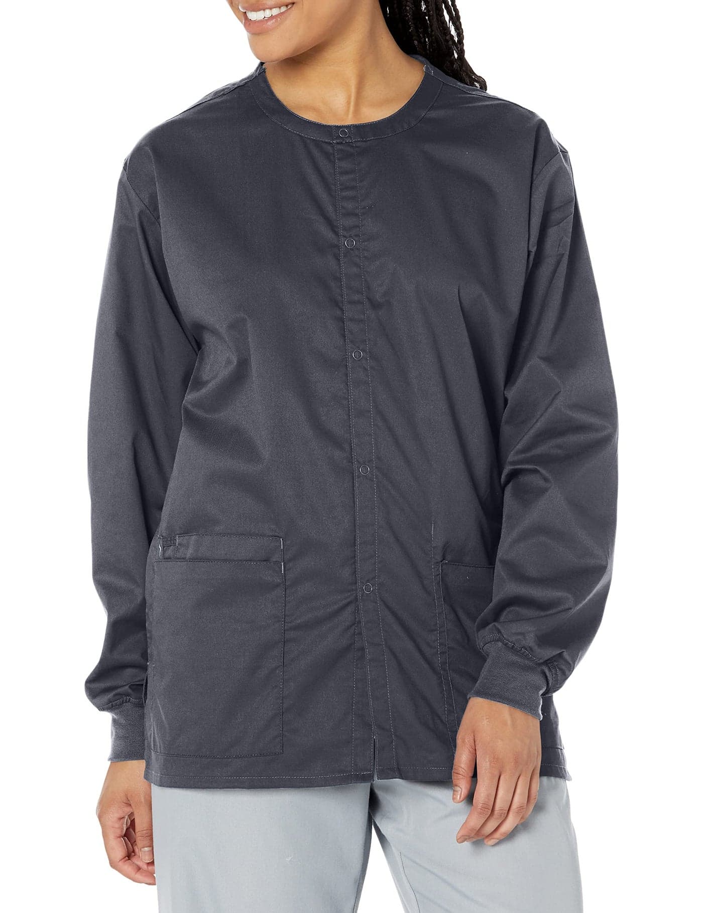 WonderWink Snap Front Jacket Outerwear, Pewter, X-Small