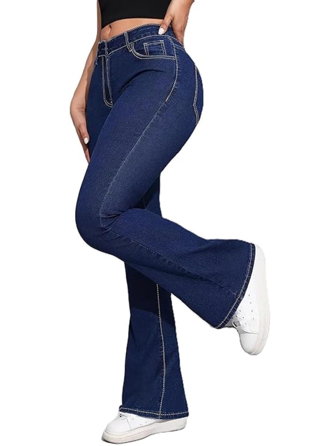 ADBUCKS Women's Wide Leg Fit High Rise Jeans II Bootcut Jeans II (in, Numeric, 30, Dxblue)