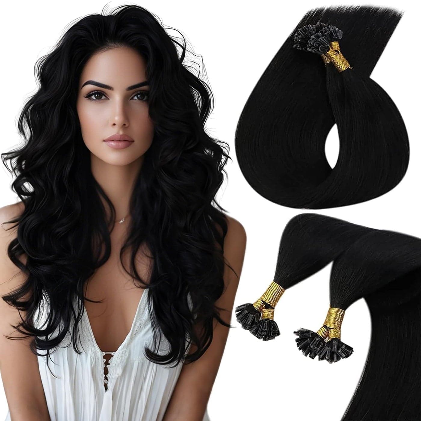 Sunny Hair U Tip Hair Extensions Human Hair 22inch U Tip Hair Extensions Black Hair Extensions Jet Black K Tip Hair Extensions Real Human Hair Show Charm Hot Fusion for Thin Hair 50g