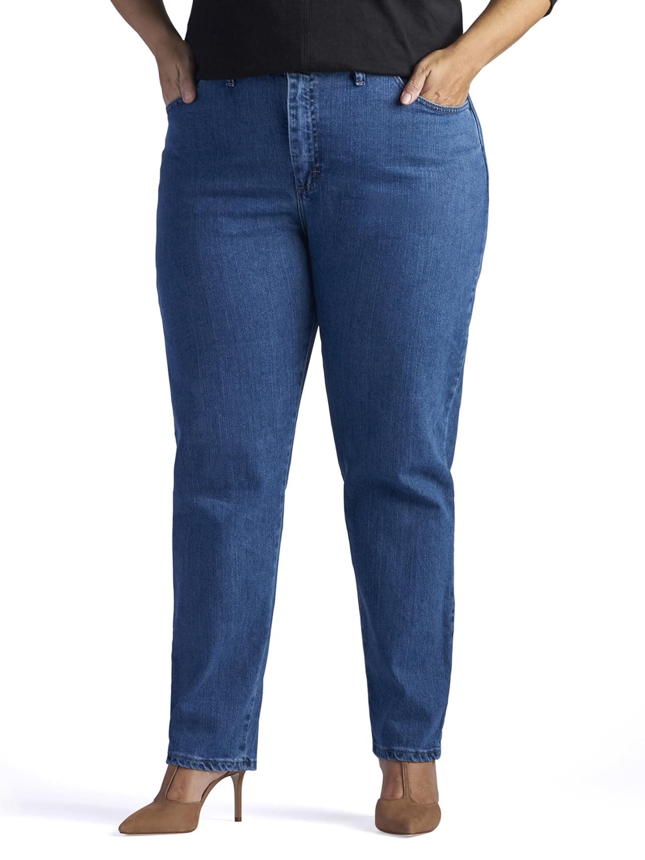 Lee womens Plus Size Relaxed Fit Side Elastic Tapered Leg jeans, Pepper Stone, 18 Petite US