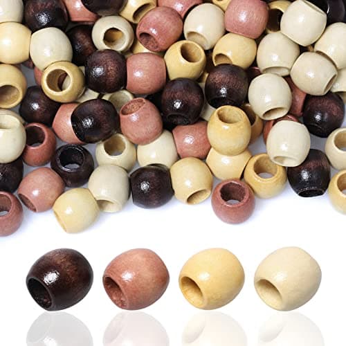 200Pcs 12mm Barrel Wood Beads Large Hole Wood Beads for Hair Braid Decor Macrame Project Making Ivory Beige Brown Dark Coffee
